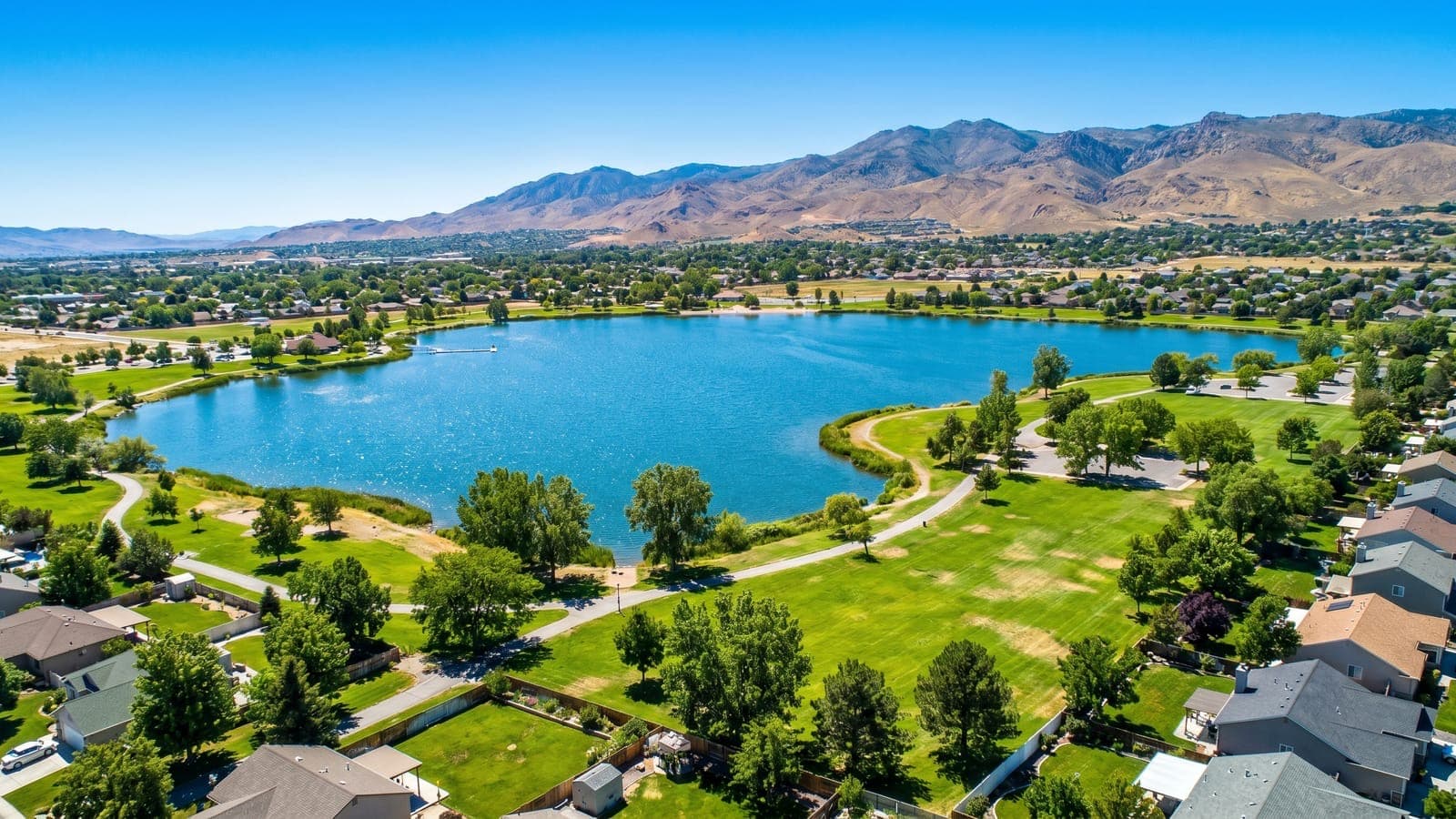 Pioneer Meadows family neighborhood in north Sparks, Nevada with Spanish Springs hills in the background